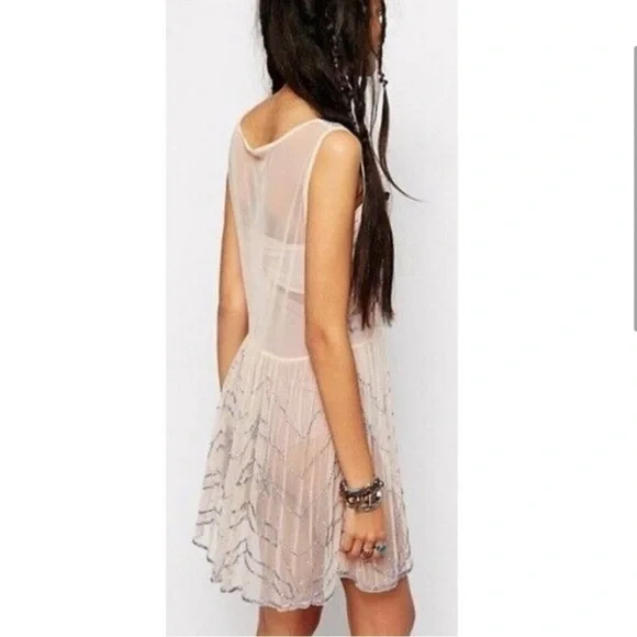 Free People Embellished Slip Mesh Beaded Dress Sz S - Picture 2 of 13